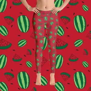 Watermelon All Over Print Leggings - Red