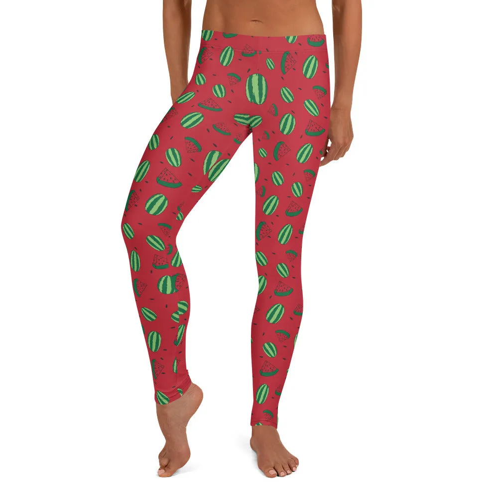 Watermelon All Over Print Leggings - Red