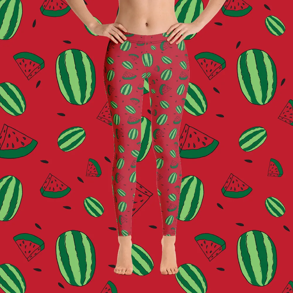 Watermelon All Over Print Leggings - Red
