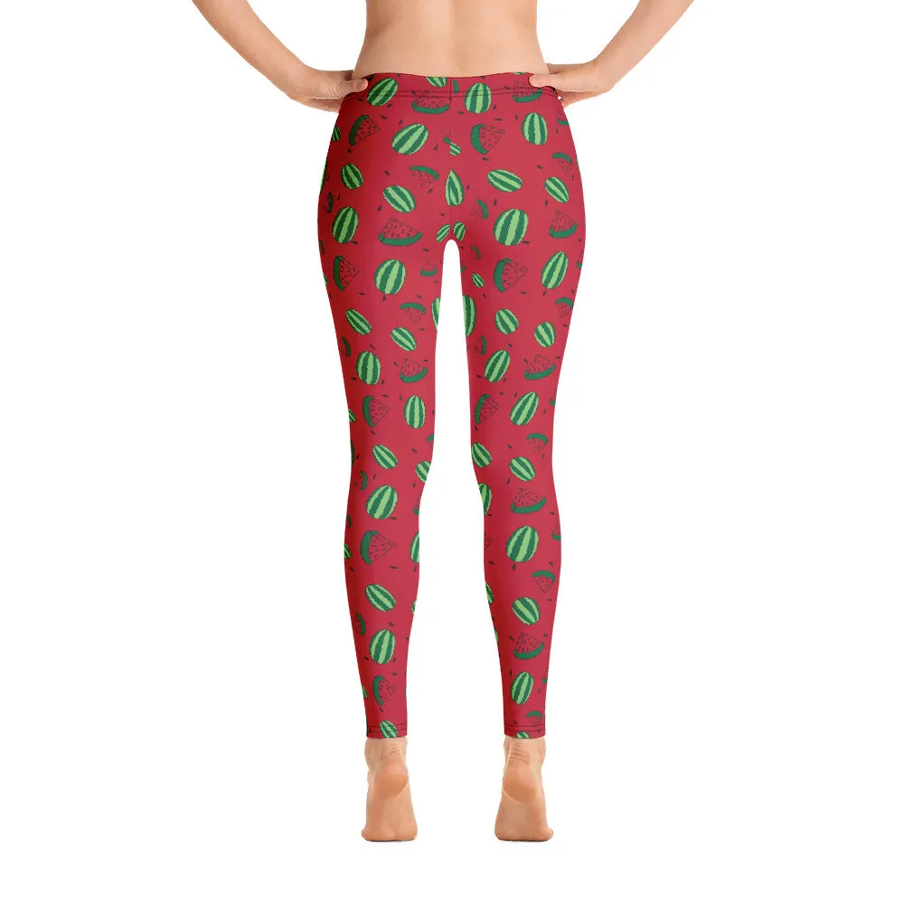 Watermelon All Over Print Leggings - Red