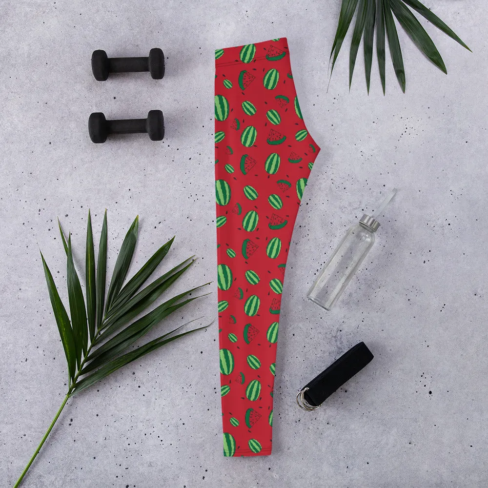 Watermelon All Over Print Leggings - Red