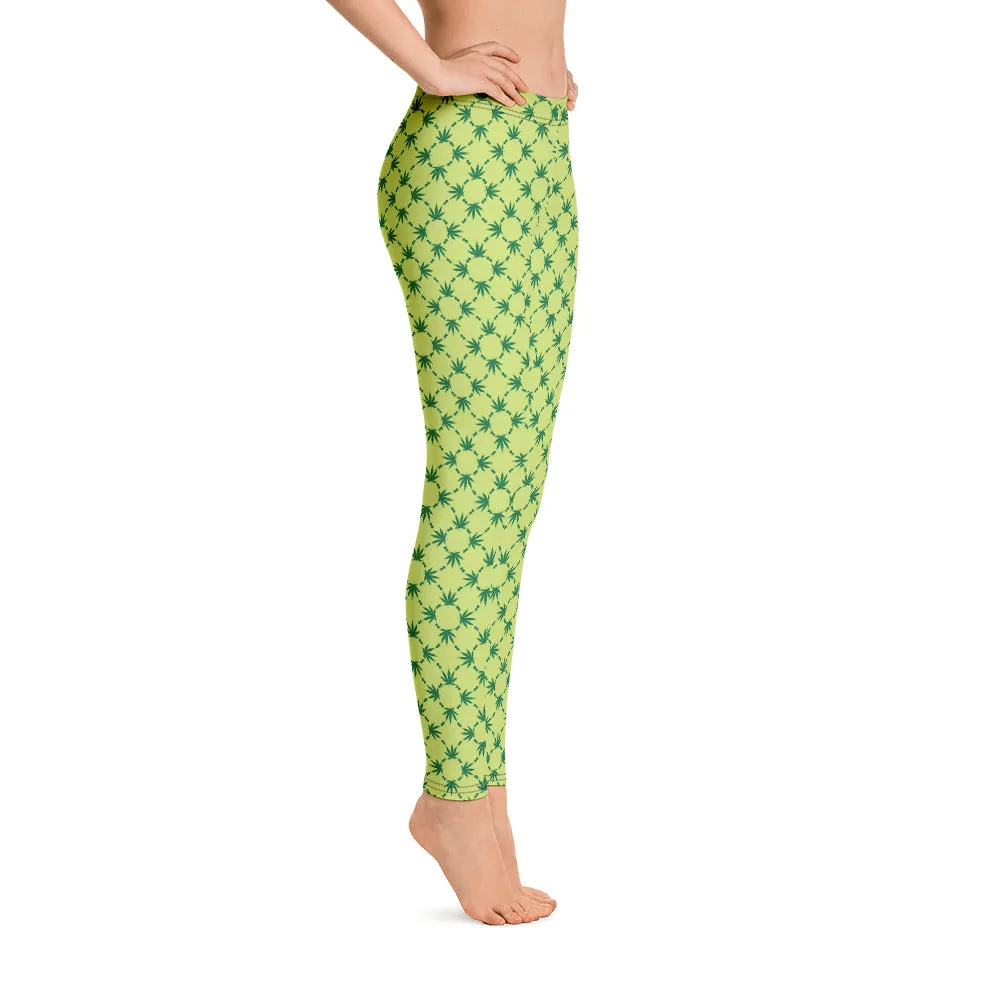 Weed Leaf All Over Print Leggings - Green