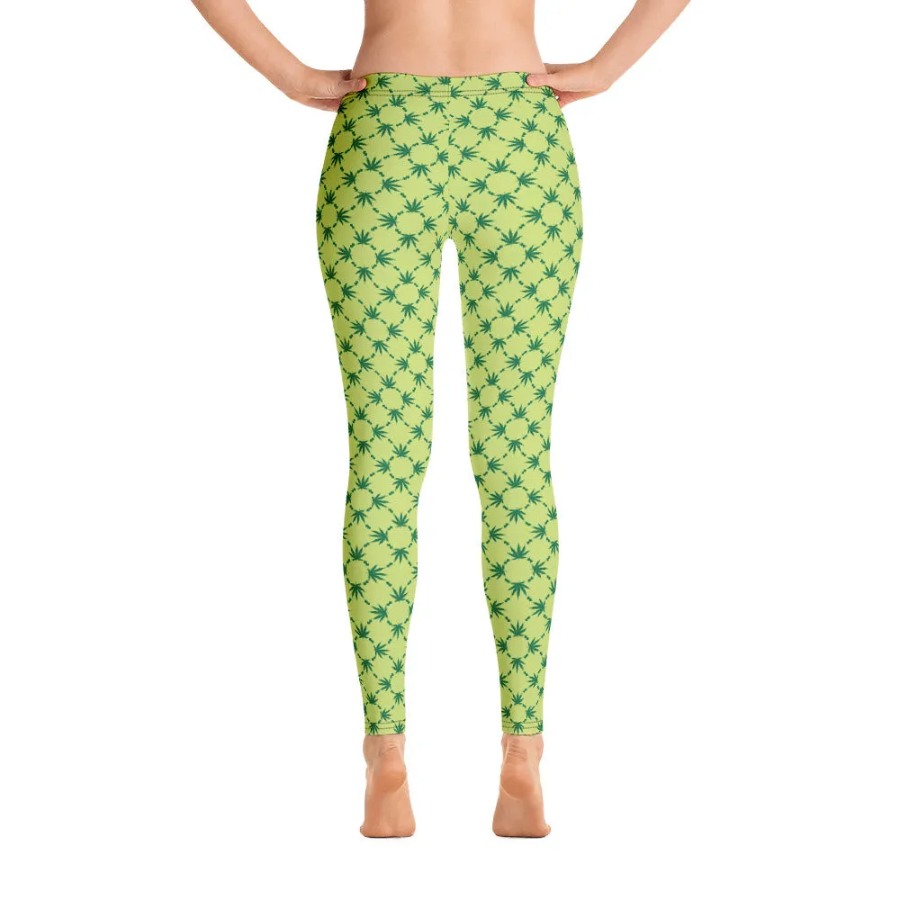 Weed Leaf All Over Print Leggings - Green