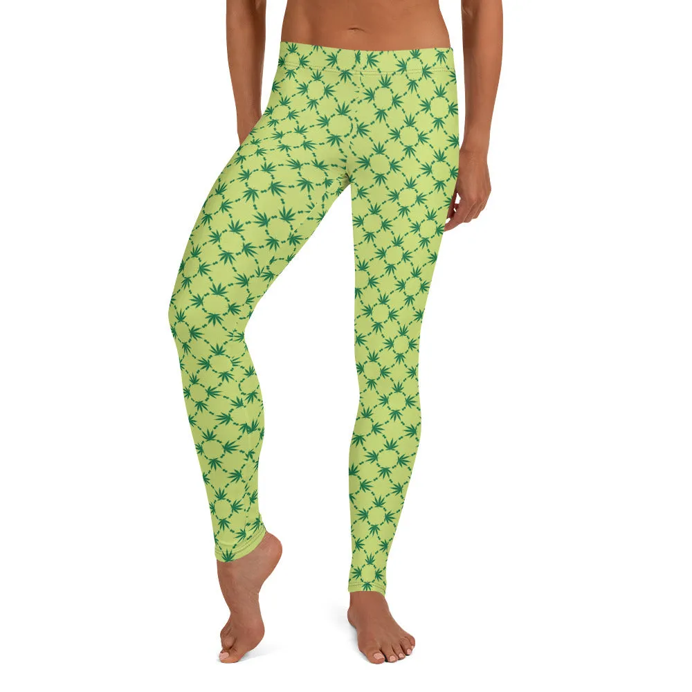 Weed Leaf All Over Print Leggings - Green