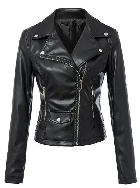 Women Black Zipper Rivet Crop Moto Jacket