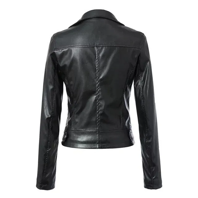 Women Black Zipper Rivet Crop Moto Jacket