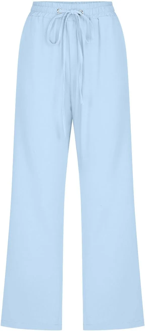 Women's Capri Summer Cotton Linen Pants Casual 2025 Drawstring Elastic Waist Cropped Trousers Beach Clothes