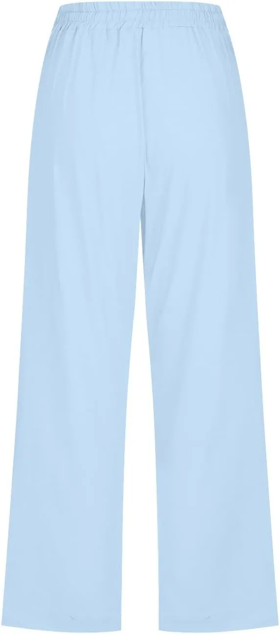 Women's Capri Summer Cotton Linen Pants Casual 2025 Drawstring Elastic Waist Cropped Trousers Beach Clothes