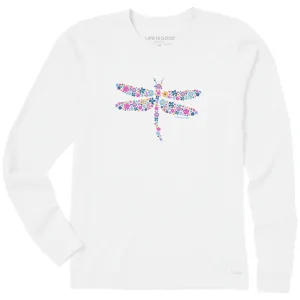 Women's Dragonfly Flowers Long Sleeve Crusher Tee