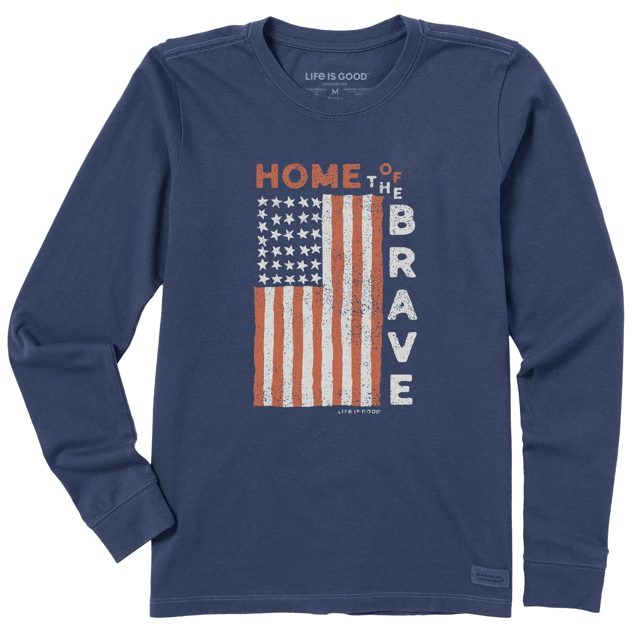 Women's Home of the Brave Raggedy Flag Long Sleeve Crusher Tee
