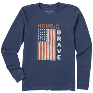 Women's Home of the Brave Raggedy Flag Long Sleeve Crusher Tee