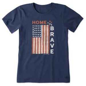 Women's Home of the Brave Raggedy Flag Short Sleeve Crusher Tee