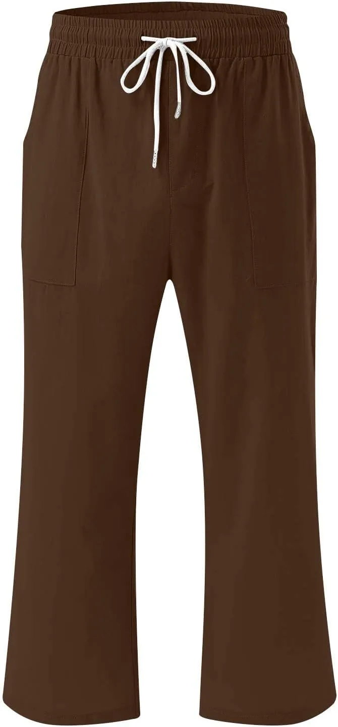 Womens Wide Leg Cotton Linen Pants Summer Casual High Waisted Palazzo Pant Work Tie Knot Trousers with Pocket