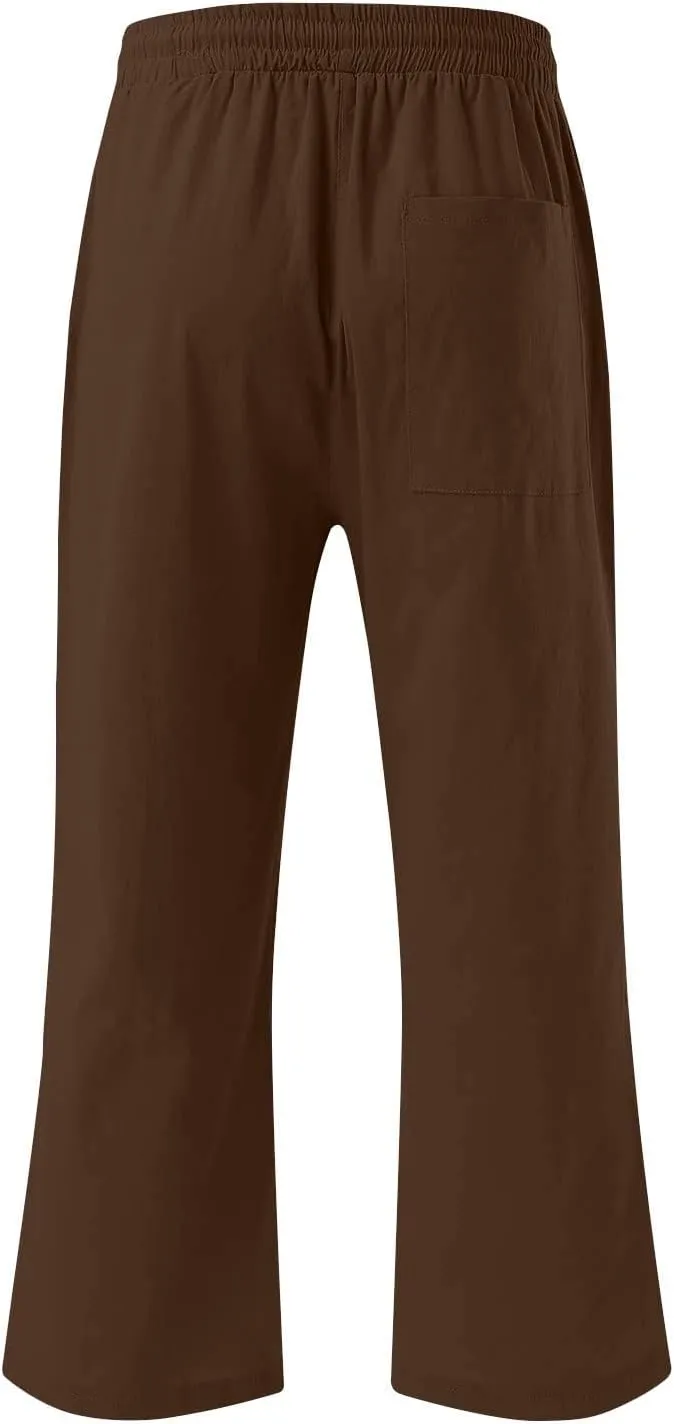 Womens Wide Leg Cotton Linen Pants Summer Casual High Waisted Palazzo Pant Work Tie Knot Trousers with Pocket