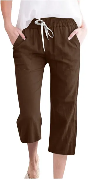 Womens Wide Leg Cotton Linen Pants Summer Casual High Waisted Palazzo Pant Work Tie Knot Trousers with Pocket