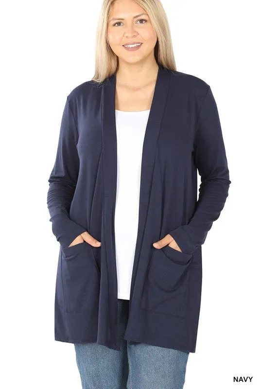 Zenana Plus Slouchy Pocket Open Cardigan