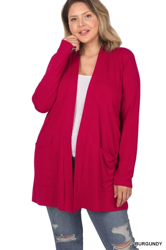 Zenana Plus Slouchy Pocket Open Cardigan