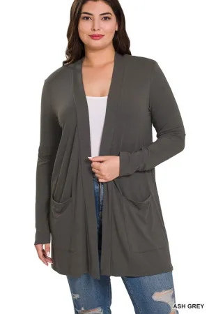 Zenana Plus Slouchy Pocket Open Cardigan