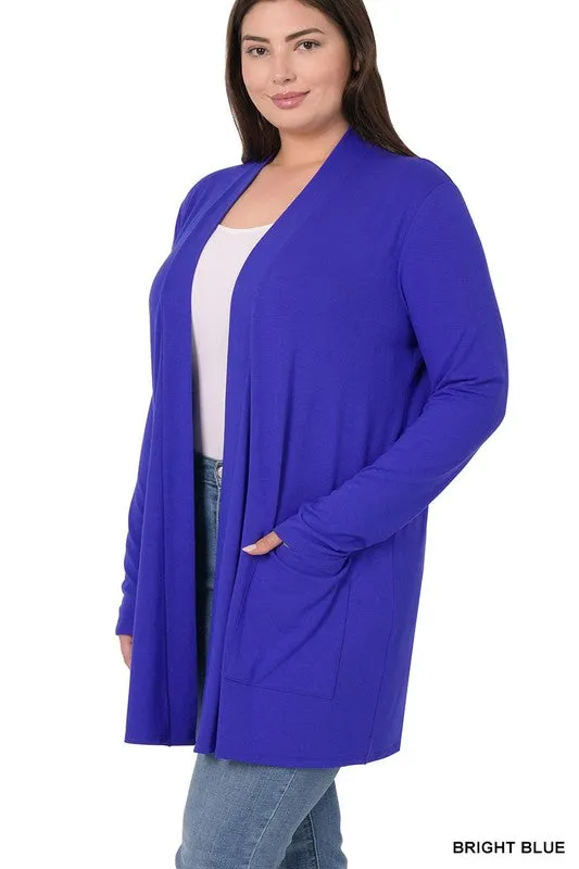 Zenana Plus Slouchy Pocket Open Cardigan