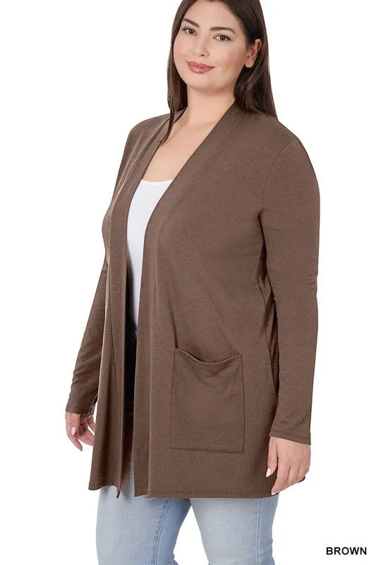Zenana Plus Slouchy Pocket Open Cardigan
