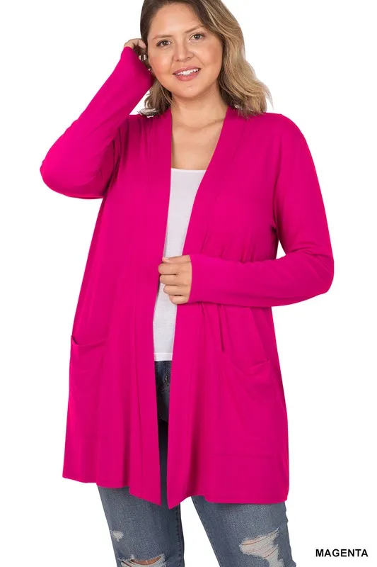 Zenana Plus Slouchy Pocket Open Cardigan
