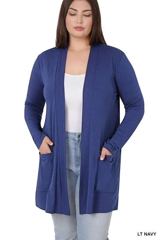 Zenana Plus Slouchy Pocket Open Cardigan