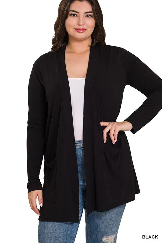 Zenana Plus Slouchy Pocket Open Cardigan