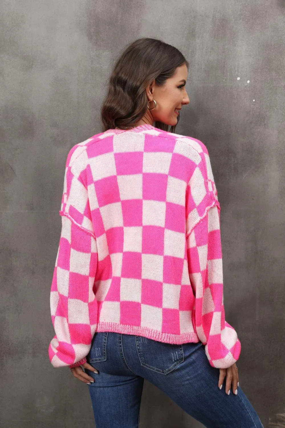 Zippy Checkered Cardigan