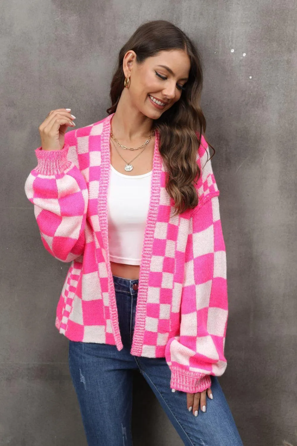 Zippy Checkered Cardigan