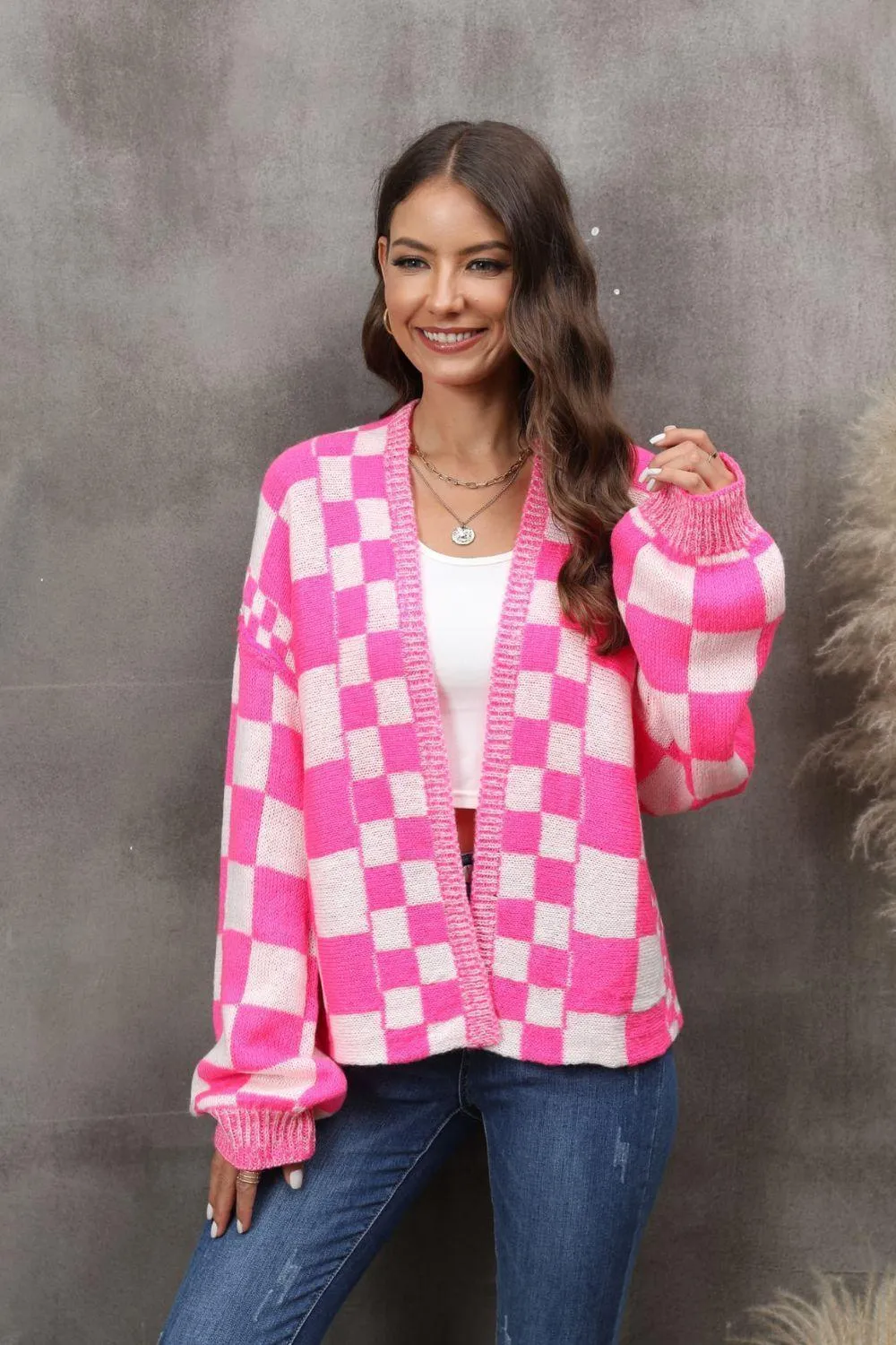 Zippy Checkered Cardigan